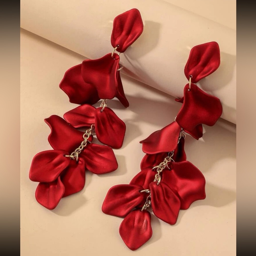 Red Petal Drop Earrings